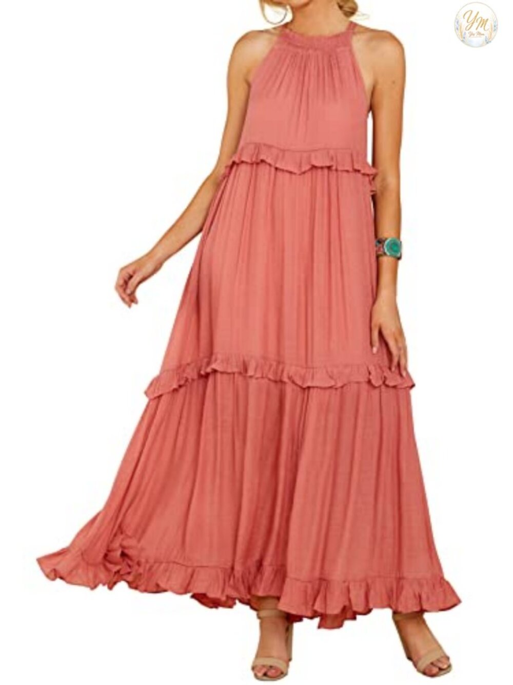 R.Vivimos Womens Sleeveless Halter Flowy Maxi Dress Boho